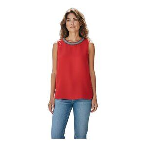 Daniel Rainn Crystal Tank Top~Size Med~Red Sleeveless Vented Sheer Panel~L12 21